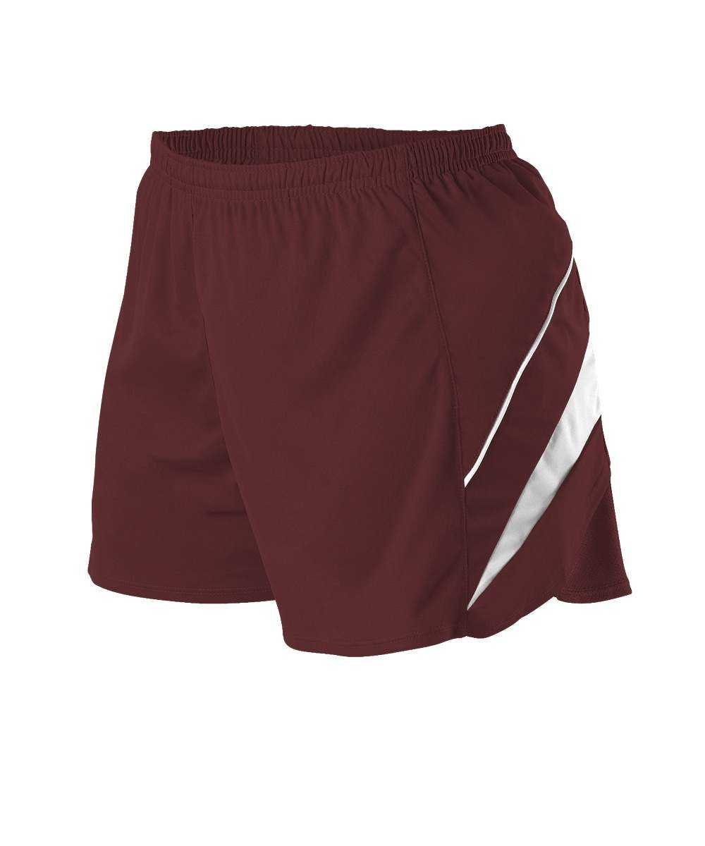 Alleson Athletic R1LFPW Women&#39;s Loose Fit Track Short - Maroon White - HIT a Double - 1