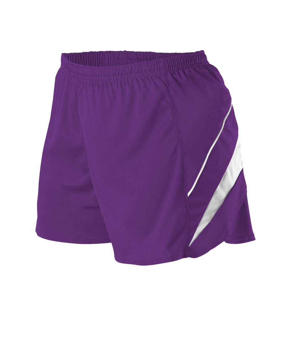 Alleson Athletic R1LFPW Women's Loose Fit Track Short - Purple White - HIT a Double - 1