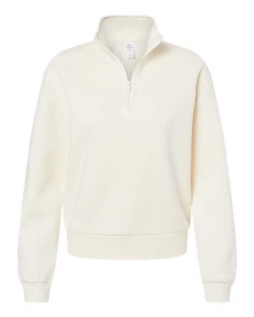 Alternative 8808PF Women&#39;s Eco-Cozy Fleece Mock Neck Quarter-Zip Sweatshirt - Natural - HIT a Double