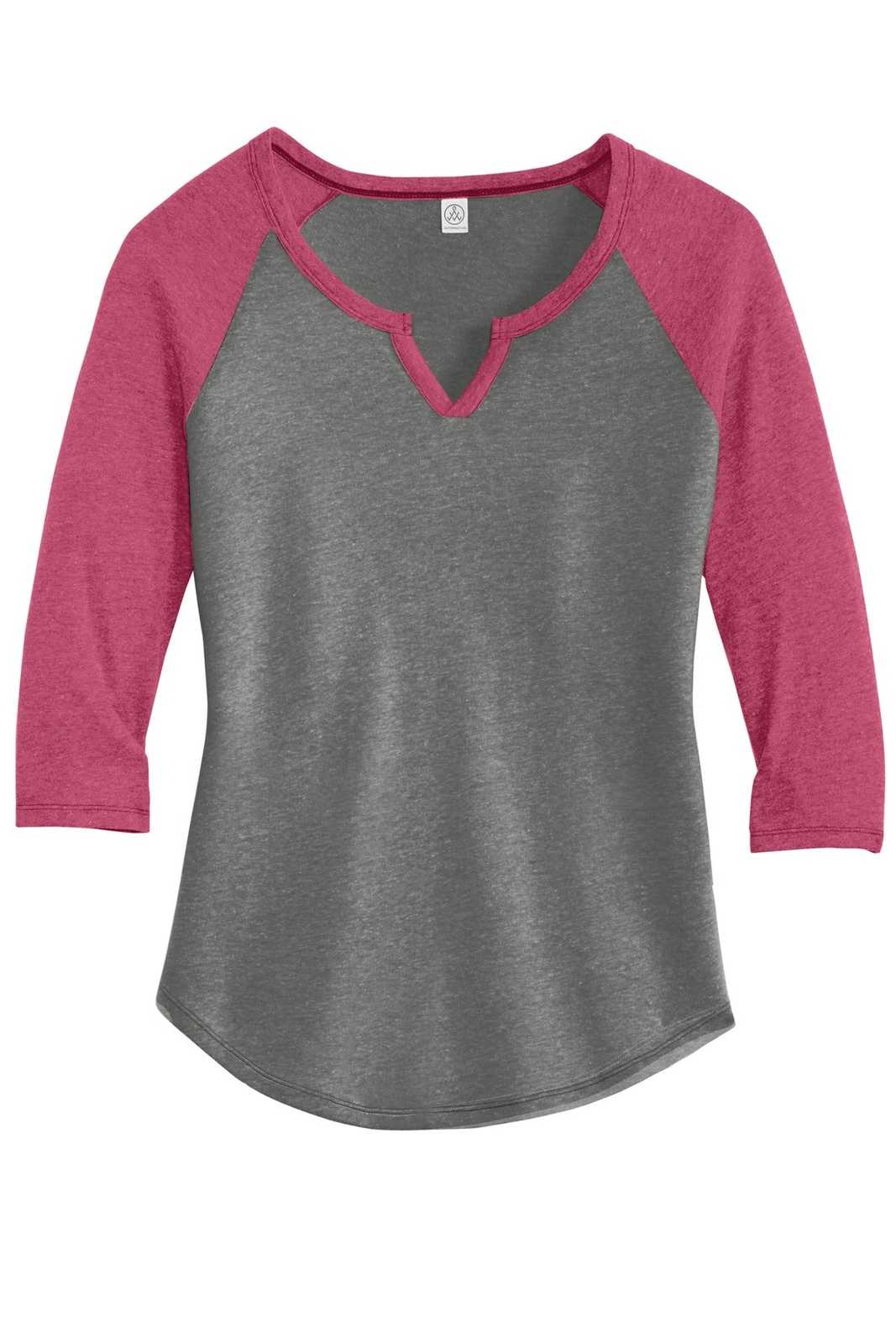 Alternative AA5060 Women&#39;s Outfield 3/4-Sleeve Vintage 50/50 Tee - Vintage Coal Vintage Pink - HIT a Double - 5