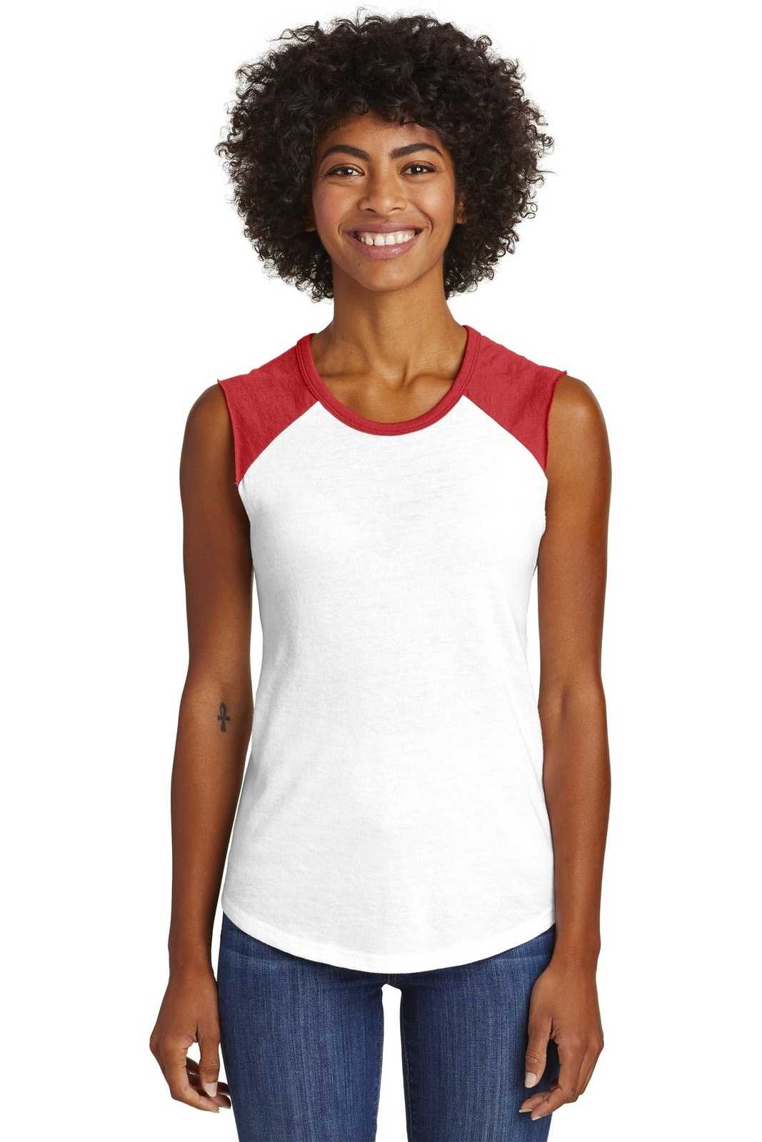 Alternative AA5104 Women&#39;s Team Player Vintage 50/50 Tee - White Red - HIT a Double - 1