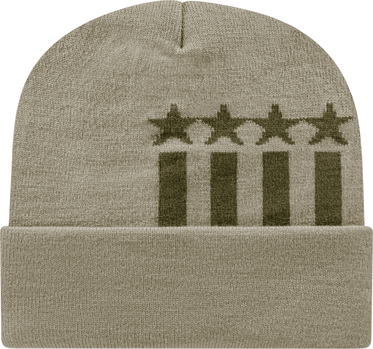 Cap America Rkstar12 Usa Made Stars & Stripes Knit with Cuff Beanie - Khaki Olive - one Size Fits Most