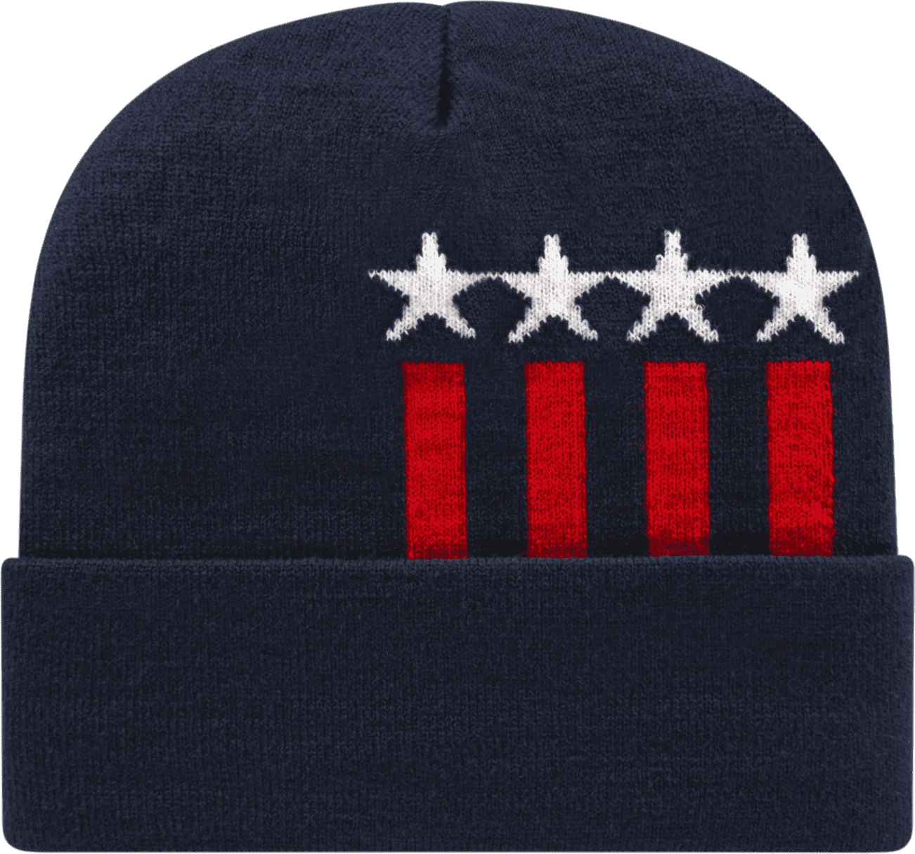 Cap America Rkstar12 Usa Made Stars & Stripes Knit with Cuff Beanie - Navy White Red - one Size Fits Most
