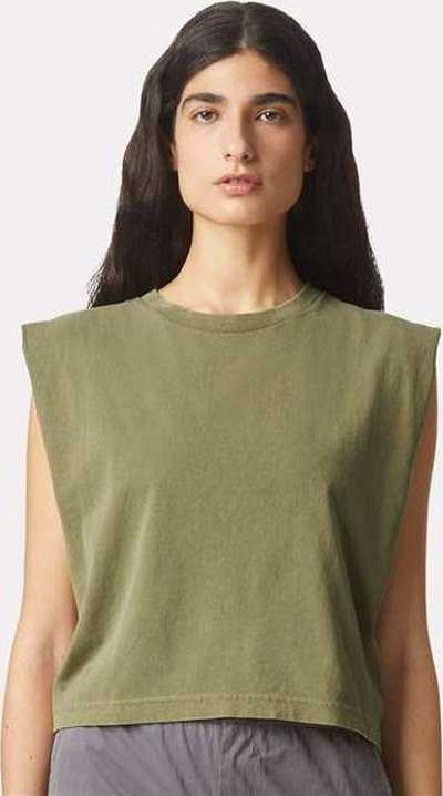 American Apparel 307GD Garment Dyed Women&#39;s Heavyweight Muscle Tee - Faded Army - HIT a Double - 1
