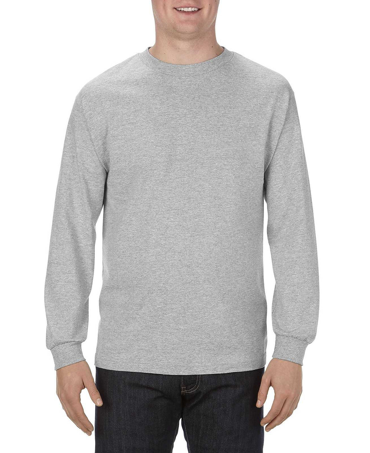 American Apparel 1304 Unisex Heavyweight Cotton Long Sleeve T-Shirt - Athletic Heather - HIT a Double