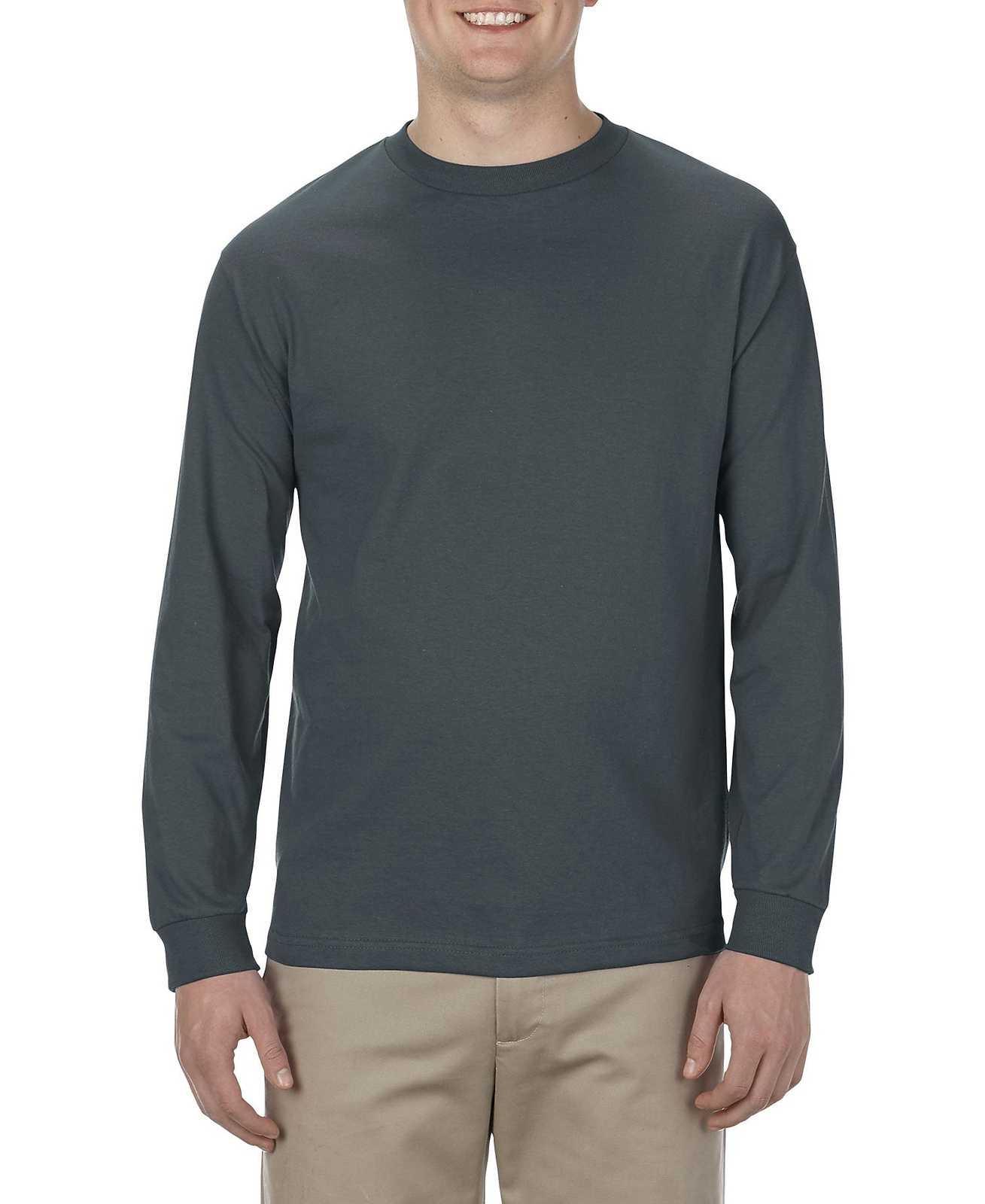 American Apparel 1304 Unisex Heavyweight Cotton Long Sleeve T-Shirt - Charcoal - HIT a Double