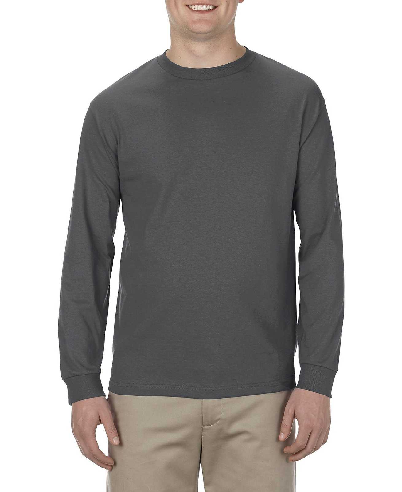 American Apparel 1304 Unisex Heavyweight Cotton Long Sleeve T-Shirt - Charcoal Heather - HIT a Double