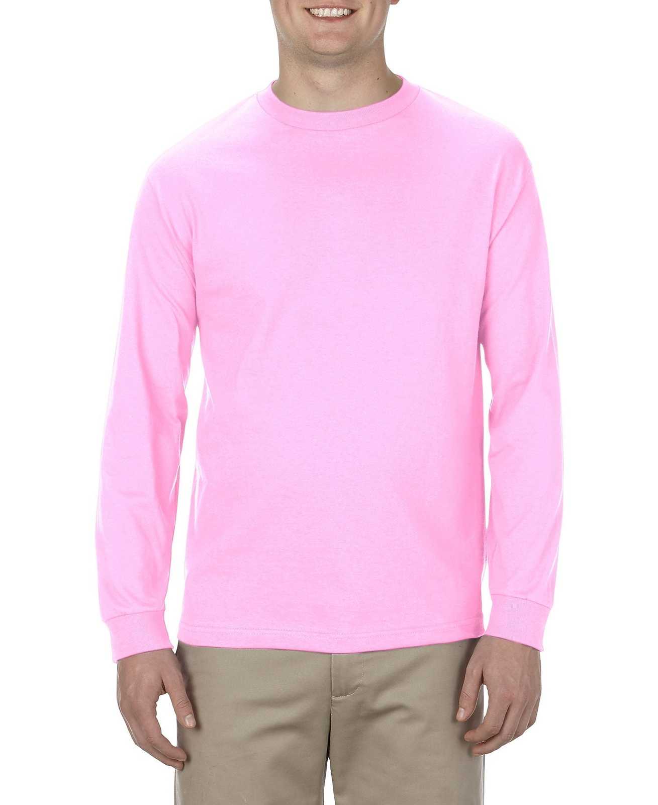 American Apparel 1304 Unisex Heavyweight Cotton Long Sleeve T-Shirt - Pink - HIT a Double