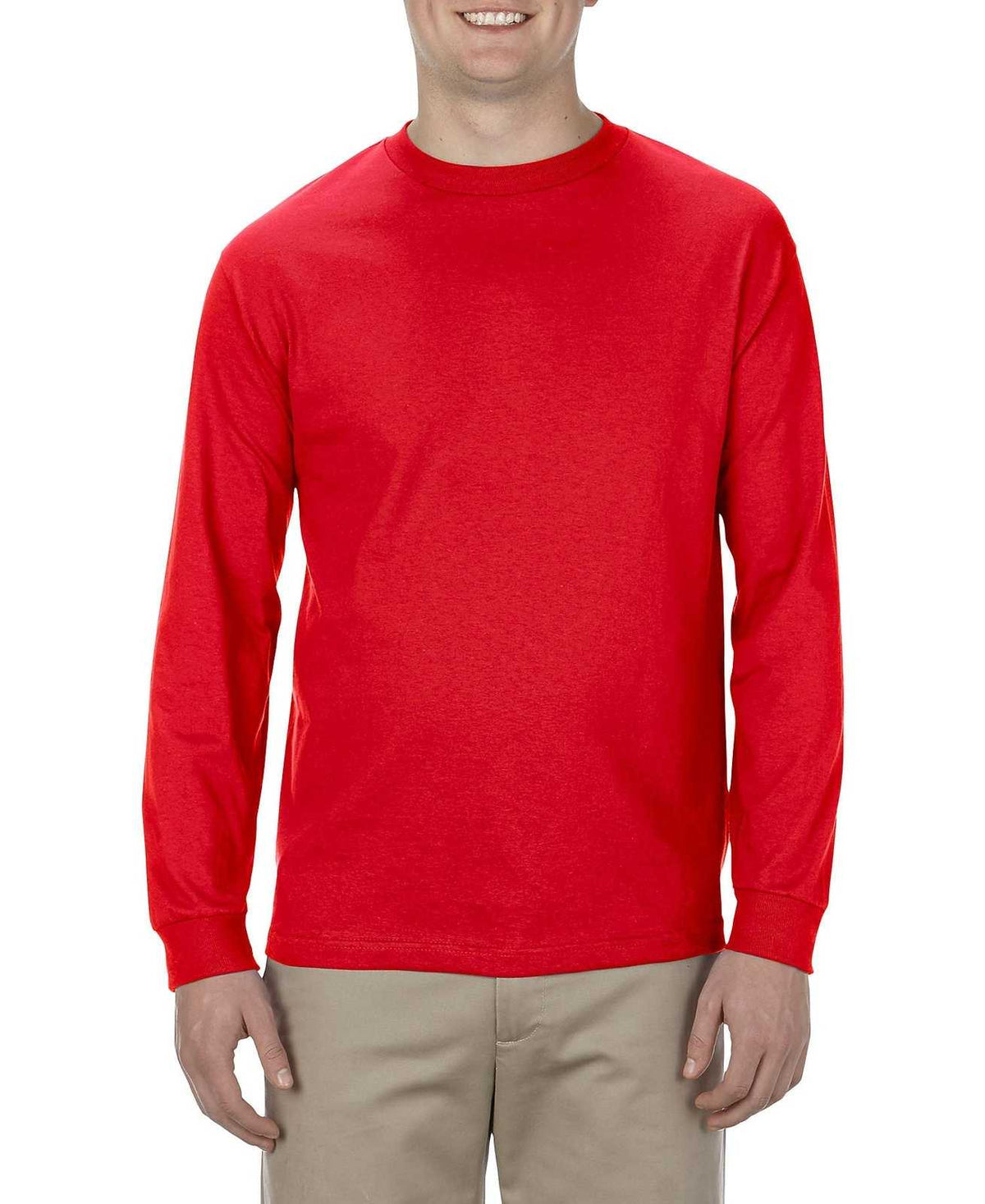 American Apparel 1304 Unisex Heavyweight Cotton Long Sleeve T-Shirt - Red - HIT a Double