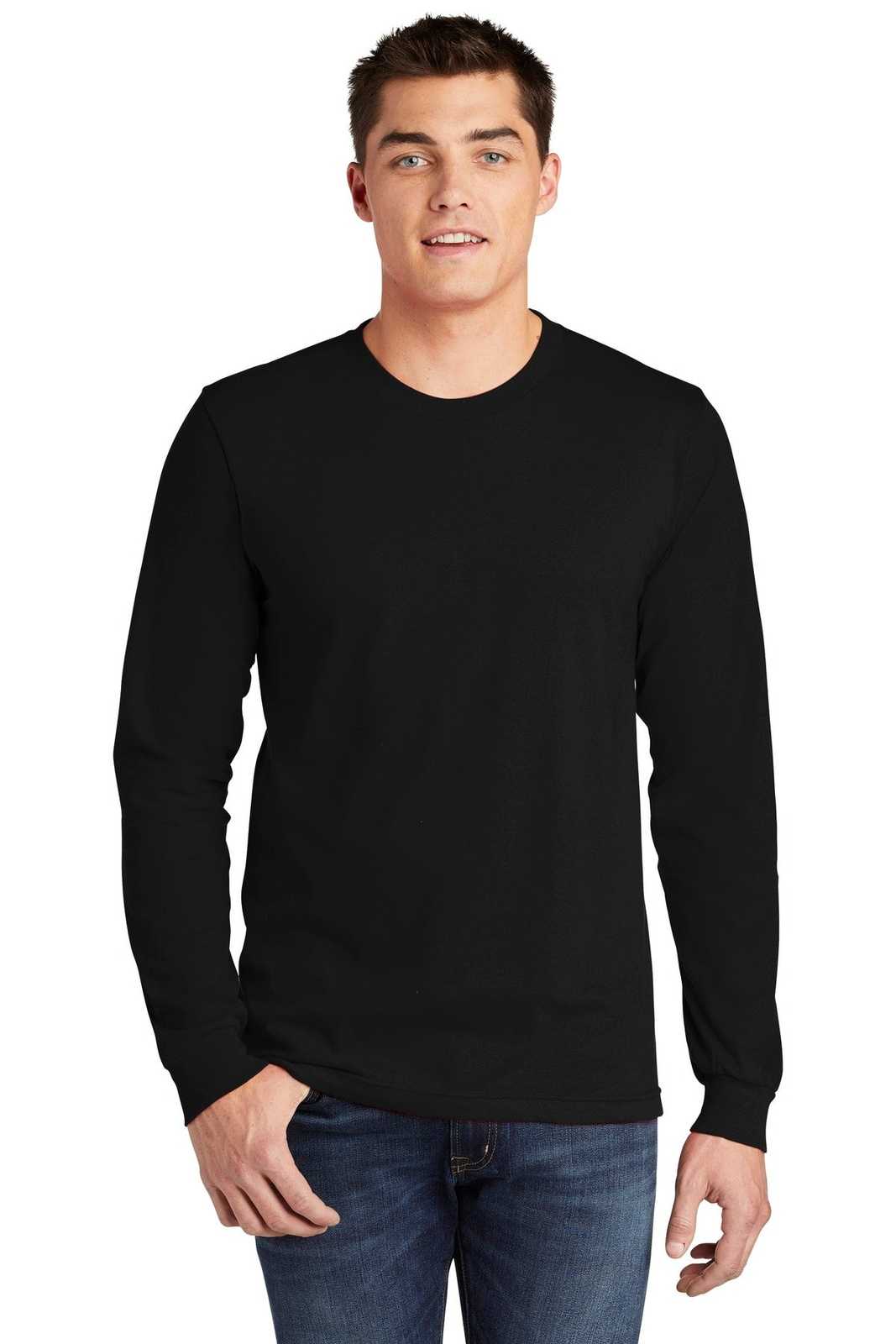 American Apparel 2007W Fine Jersey Long Sleeve T-Shirt - Black - HIT a Double