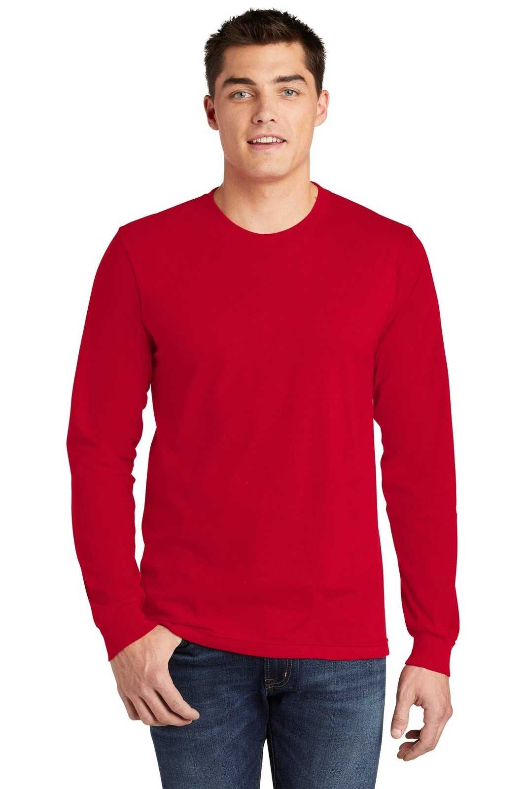 American Apparel 2007W Fine Jersey Long Sleeve T-Shirt - Red - HIT a Double
