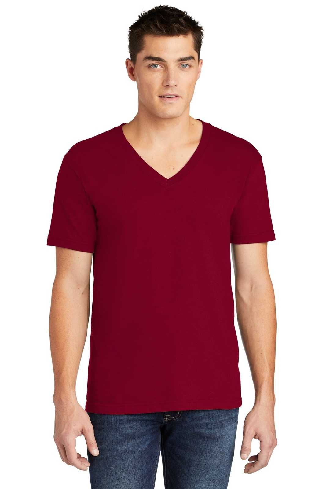 American Apparel 2456W Fine Jersey V-Neck T-Shirt - Cranberry - HIT a Double