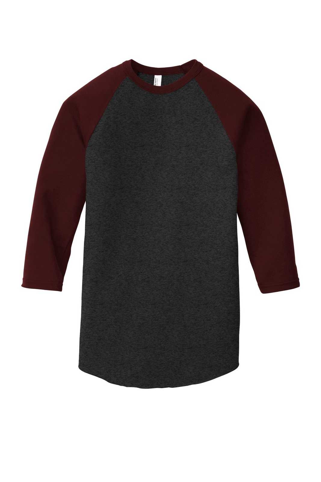 American Apparel BB453W Poly-Cotton 3/4-Sleeve Raglan T-Shirt - Heather Black Truffle - HIT a Double