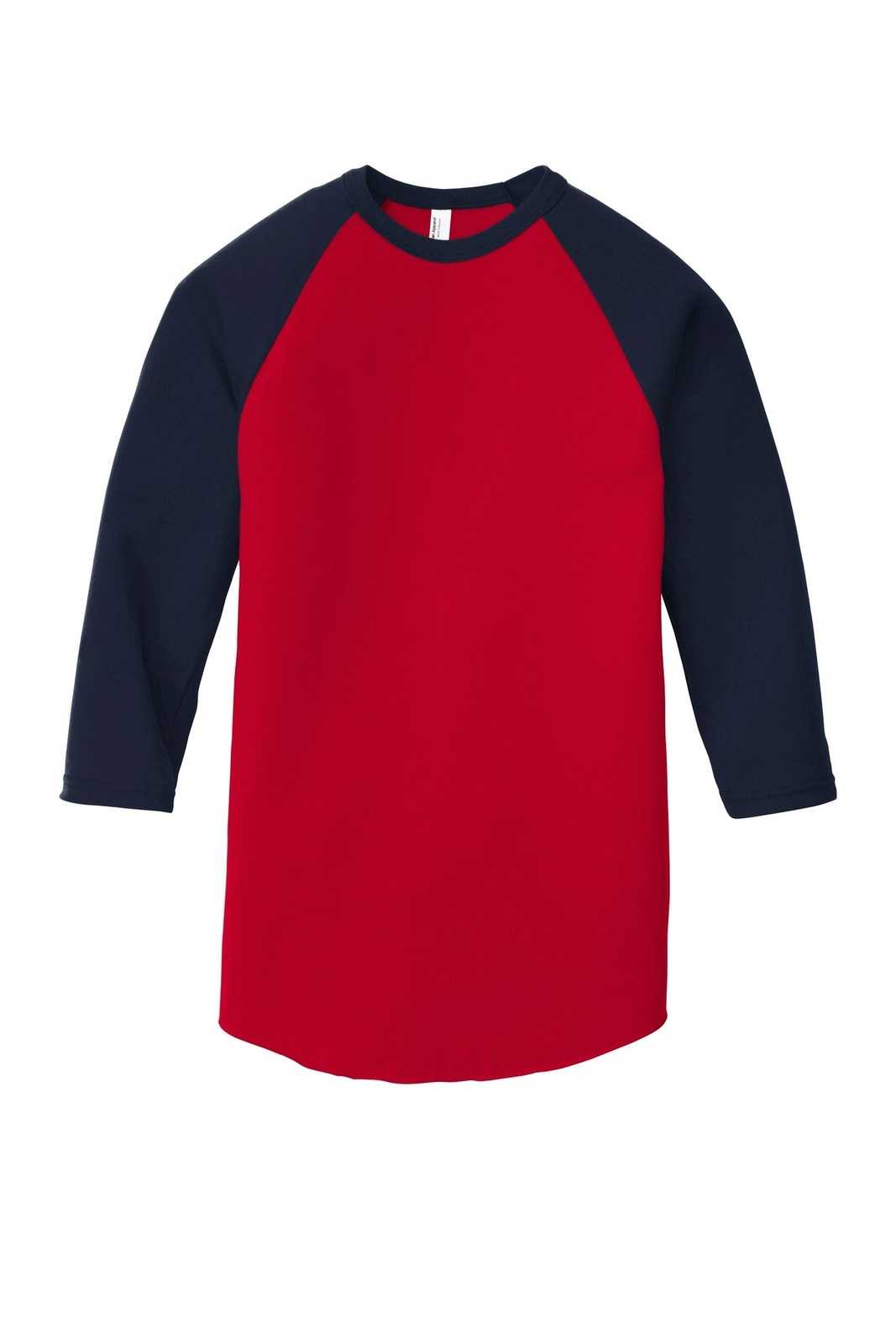 American Apparel BB453W Poly-Cotton 3/4-Sleeve Raglan T-Shirt - Red Navy - HIT a Double