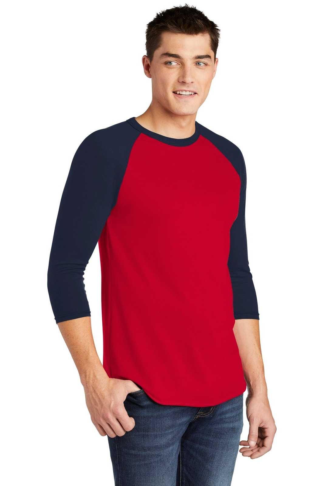 American Apparel BB453W Poly-Cotton 3/4-Sleeve Raglan T-Shirt - Red Navy - HIT a Double
