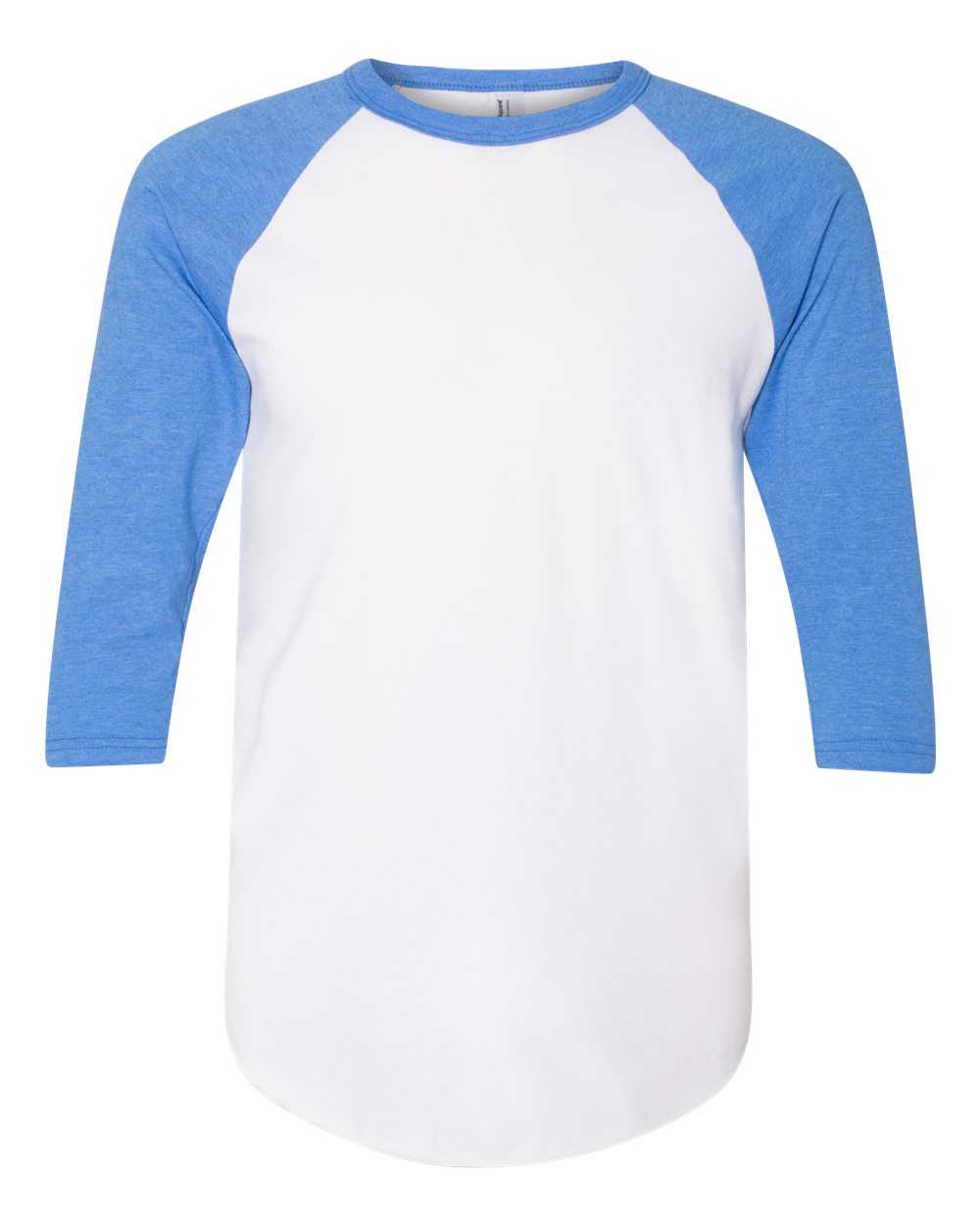 American Apparel BB453W Poly-Cotton 3/4-Sleeve Raglan T-Shirt - White/Heather Lake Blue - HIT a Double