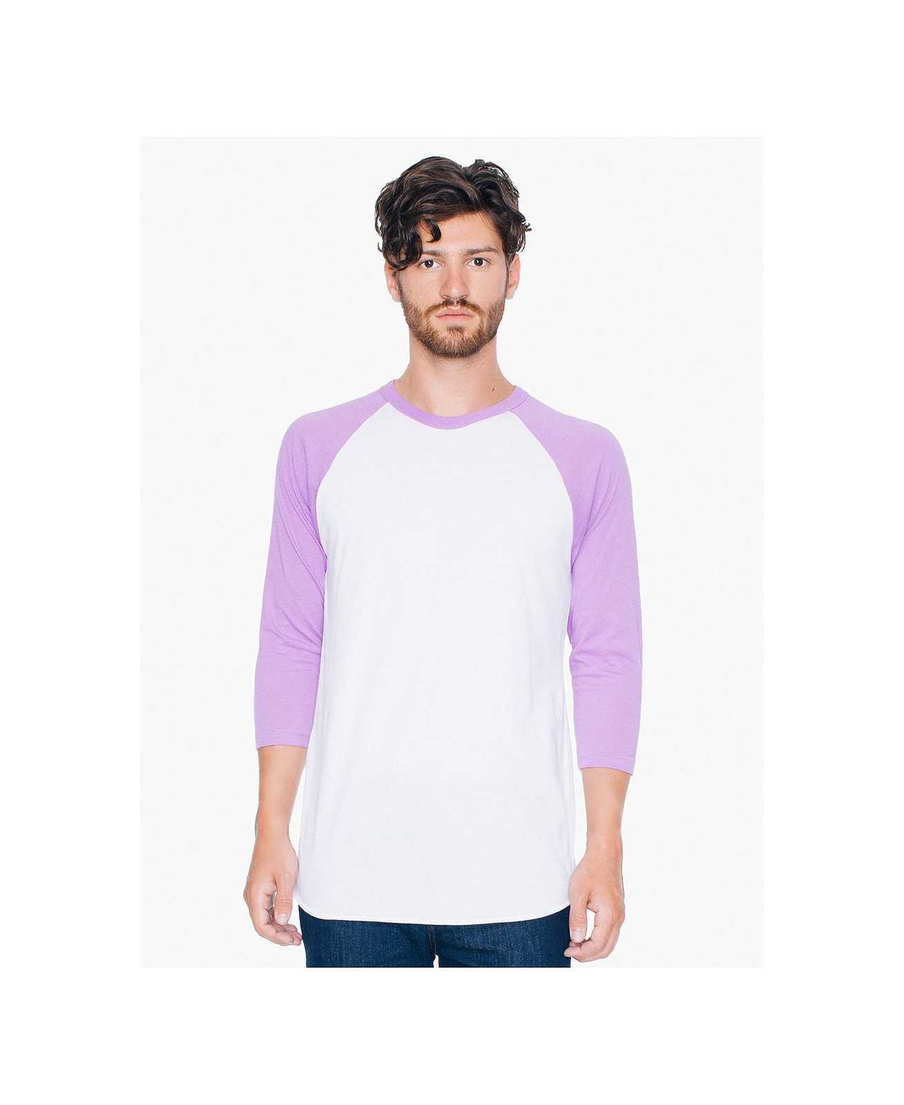 American Apparel BB453W Poly-Cotton 3/4-Sleeve Raglan T-Shirt - White/Orchid - HIT a Double