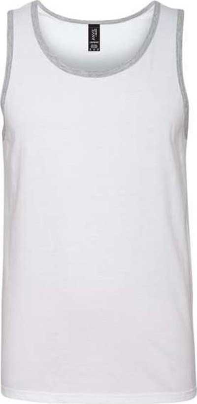 Anvil 986 Lightweight Ringer Tank Top - White/ Heather Gray - HIT a Double - 1