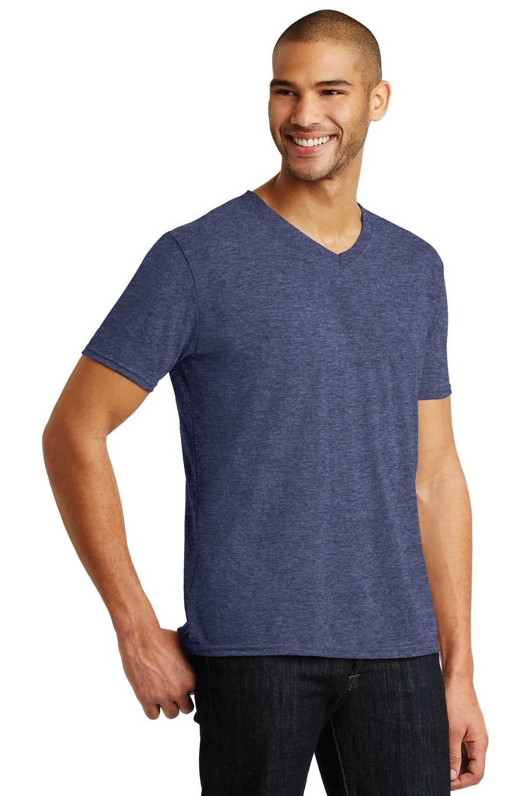 Anvil A6752 Tri-Blend V-Neck Tee - Heather Blue - HIT a Double