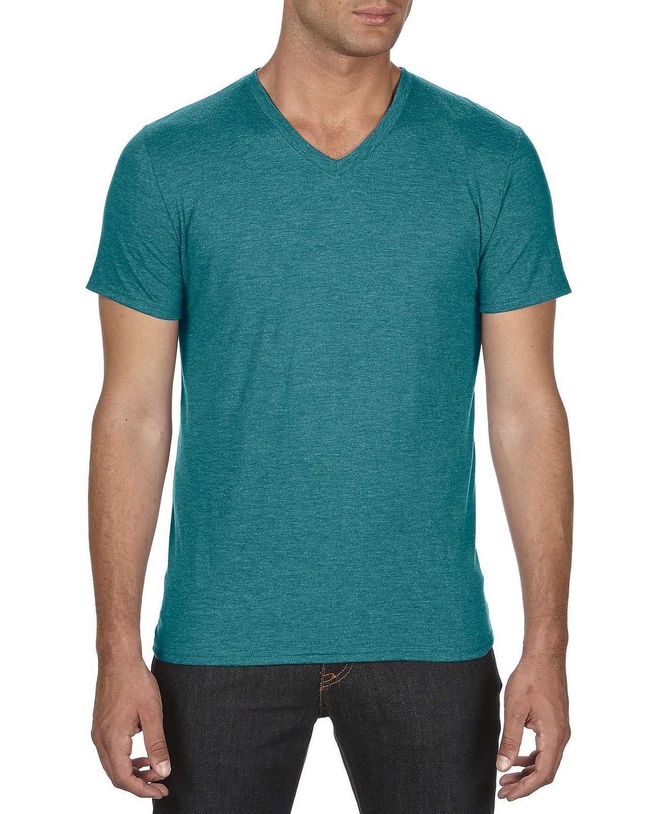 Anvil A6752 Tri-Blend V-Neck Tee - Heather Galapagos Blue - HIT a Double