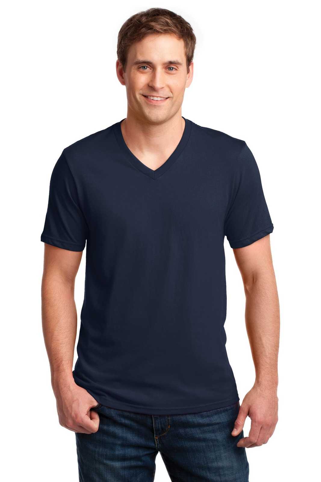 Anvil A982 100% Combed Ring Spun Cotton V-Neck T-Shirt - Navy - HIT a Double
