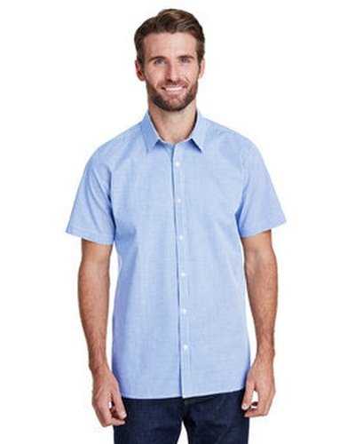 Artisan Collection by Reprime RP221 Mens Microcheck Gingham Short-Sleeve Cotton Shirt - Light Blue White - HIT a Double