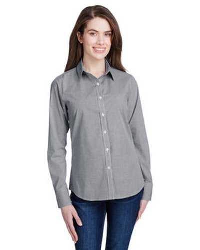 Artisan Collection by Reprime RP320 Ladies&#39; Microcheck Gingham Long-Sleeve Cotton Shirt - Black White - HIT a Double