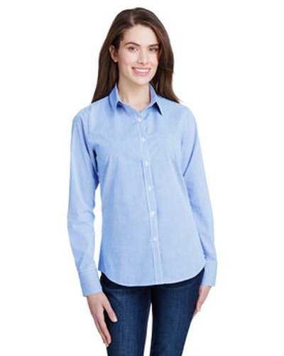 Artisan Collection by Reprime RP320 Ladies' Microcheck Gingham Long-Sleeve Cotton Shirt - Light Blue White - HIT a Double