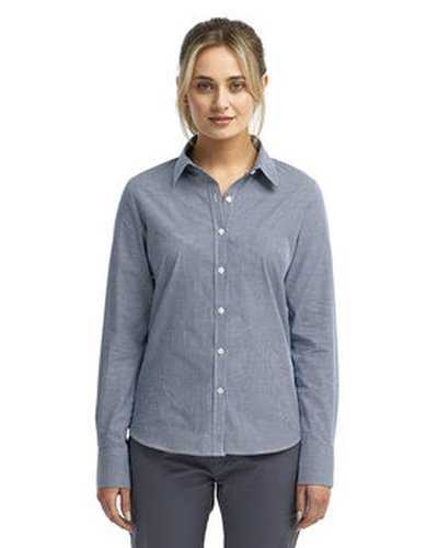 Artisan Collection by Reprime RP320 Ladies&#39; Microcheck Gingham Long-Sleeve Cotton Shirt - Navy White - HIT a Double