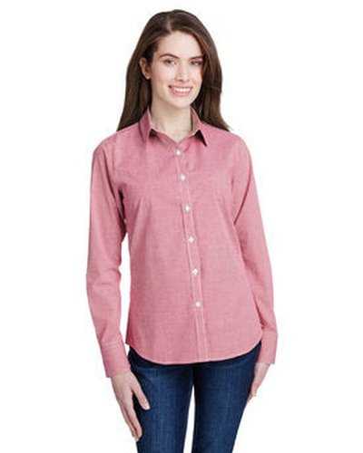 Artisan Collection by Reprime RP320 Ladies&#39; Microcheck Gingham Long-Sleeve Cotton Shirt - Red White - HIT a Double
