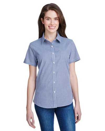Artisan Collection by Reprime RP321 Ladies' Microcheck Gingham Short-Sleeve Cotton Shirt - Navy White - HIT a Double