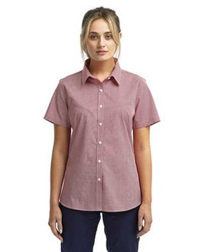 Artisan Collection by Reprime RP321 Ladies&#39; Microcheck Gingham Short-Sleeve Cotton Shirt - Red White - HIT a Double