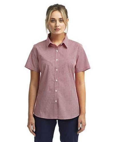 Artisan Collection by Reprime RP321 Ladies' Microcheck Gingham Short-Sleeve Cotton Shirt - Red White - HIT a Double