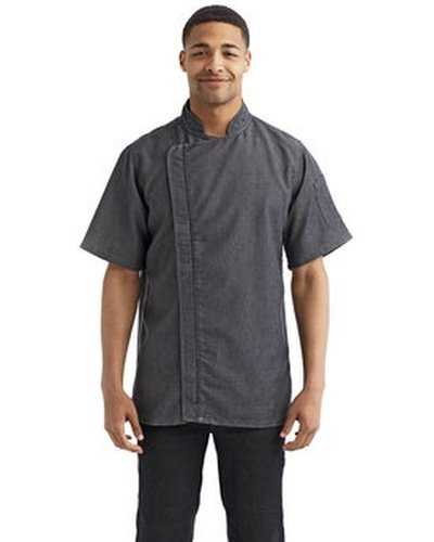 Artisan Collection by Reprime RP906 Unisex Zip-Close Short Sleeve Chef's Coat - Black Denim - HIT a Double