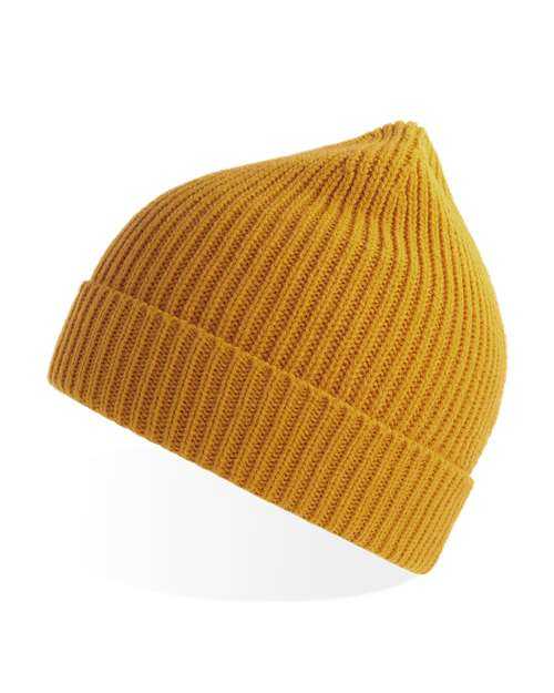 Atlantis Headwear Andy - Sustainable Fine Rib Knit Beanie - Mustard Yellow - HIT a Double - 1