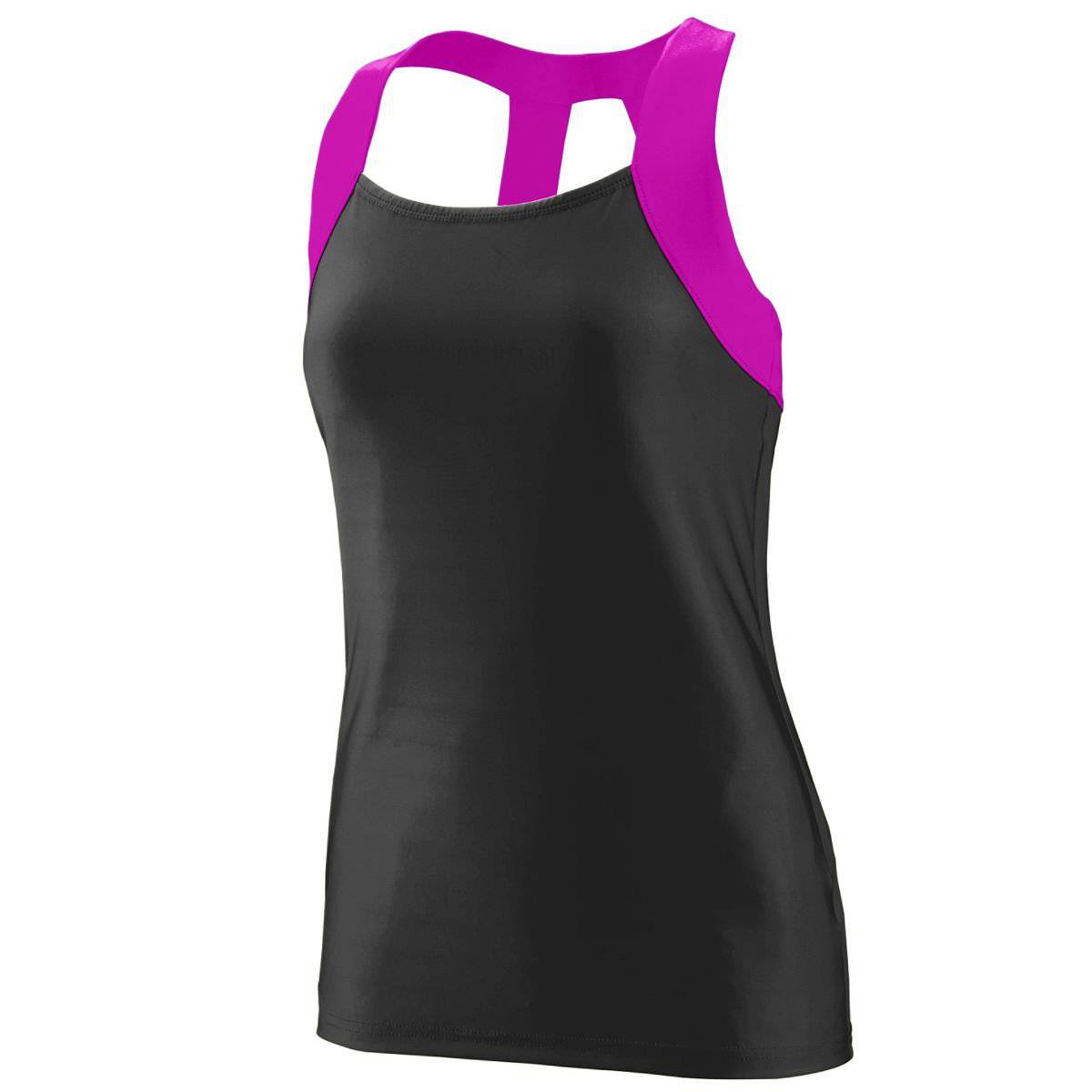 Augusta 1208 Ladies Jazzy Open Back Tank - Black Pink - HIT a Double