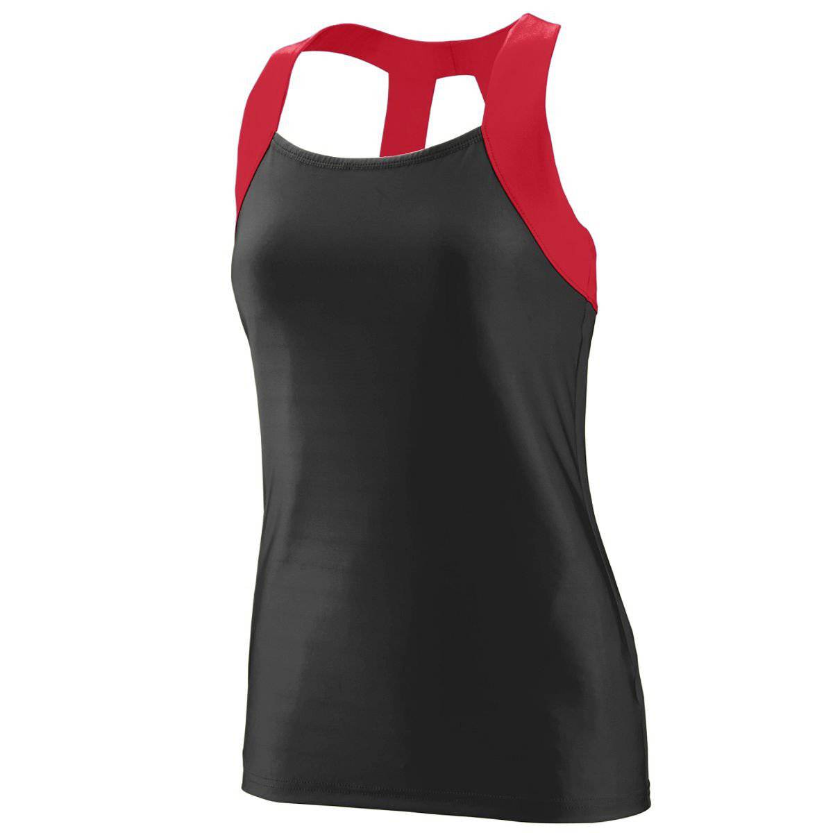 Augusta 1208 Ladies Jazzy Open Back Tank - Black Red - HIT a Double