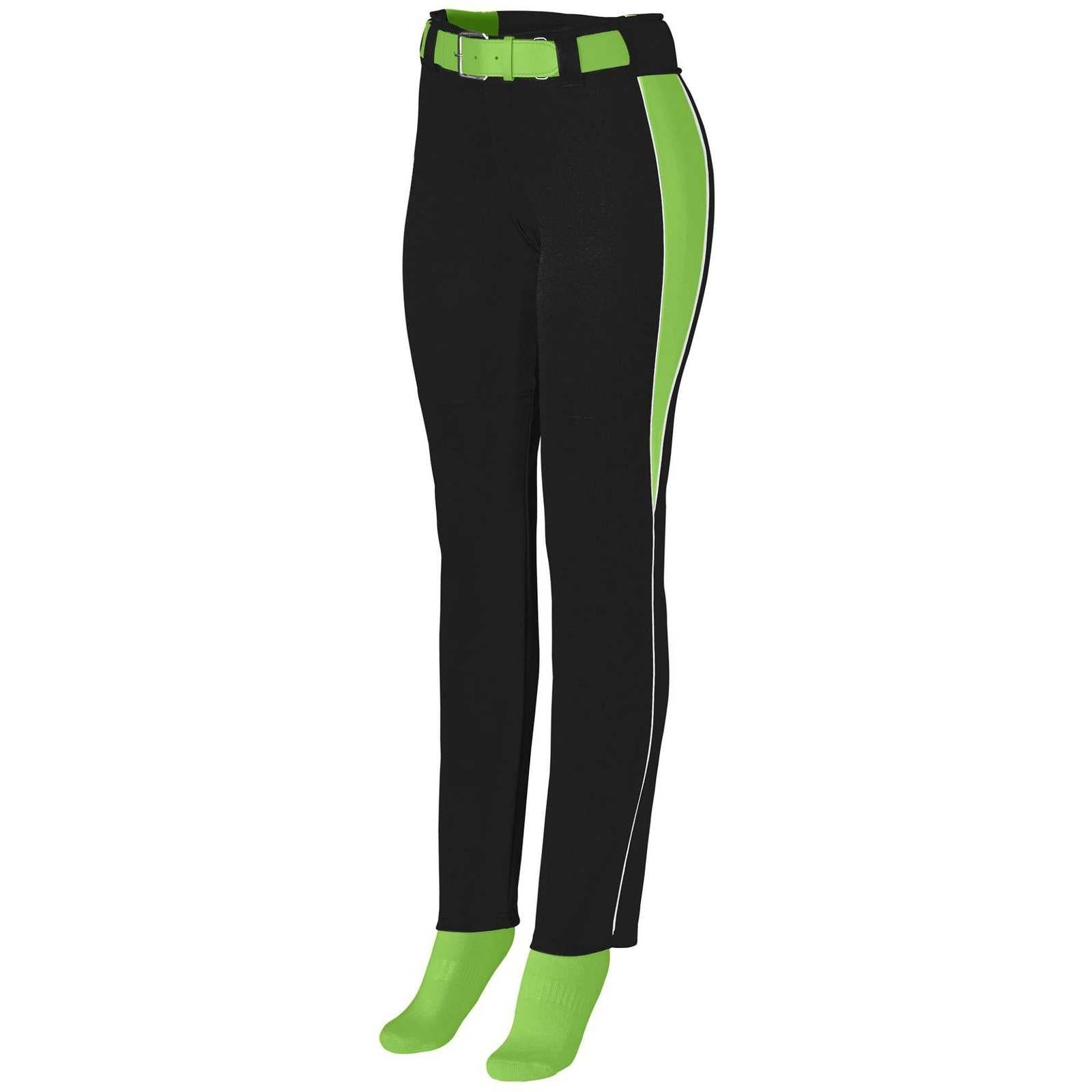 Augusta 1242 Ladies Outfield Pant - Black Lime White - HIT a Double
