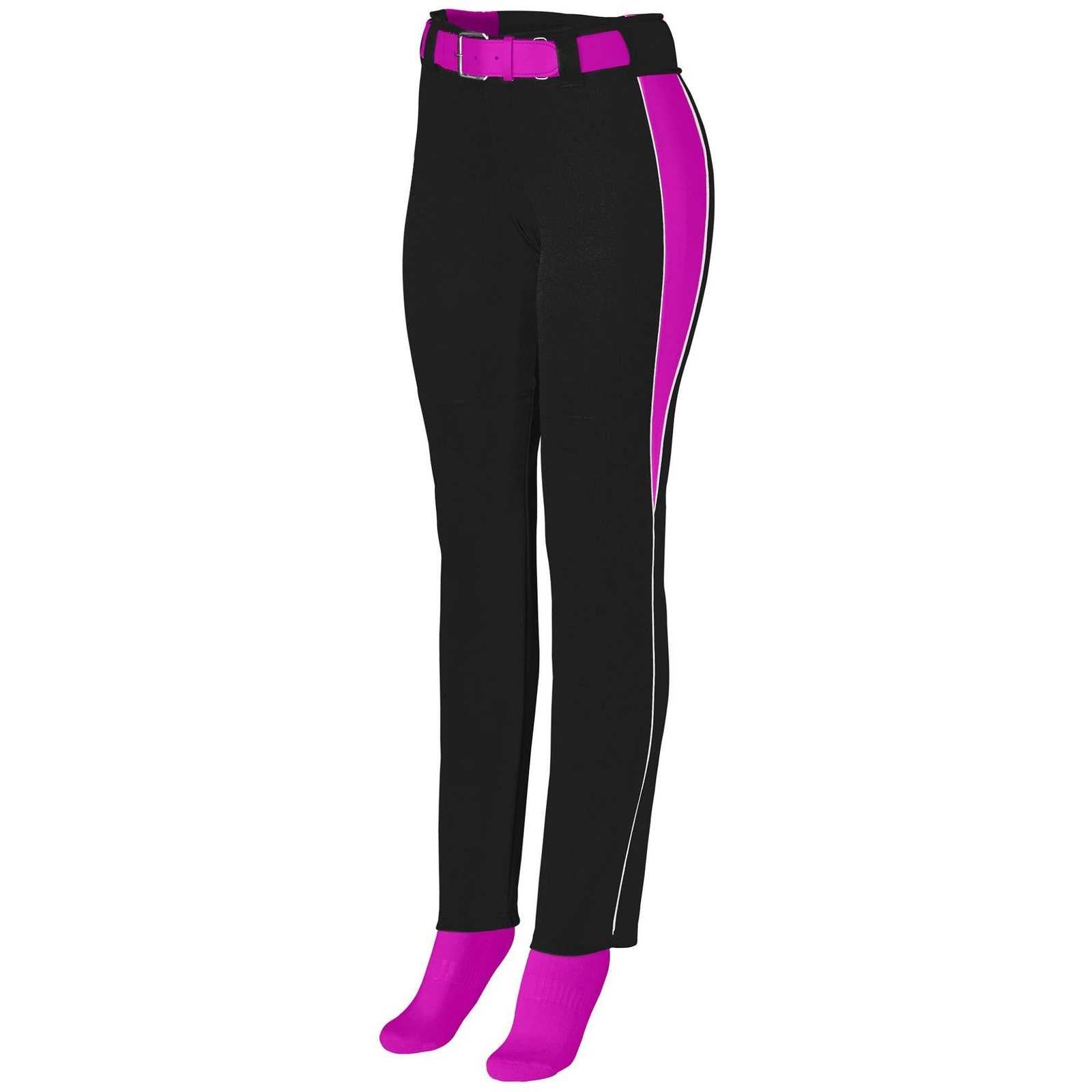 Augusta 1242 Ladies Outfield Pant - Black Power Pink White - HIT a Double