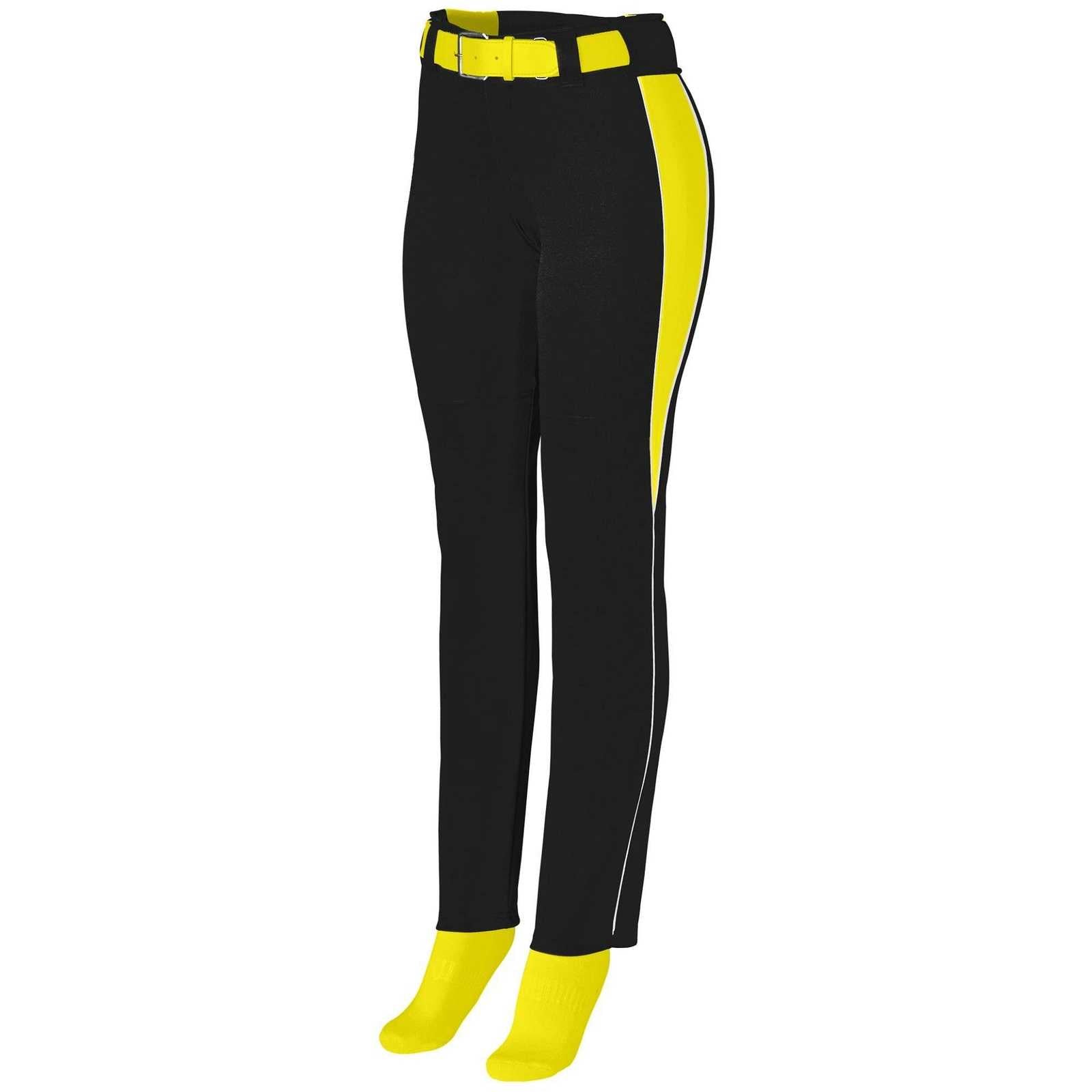 Augusta 1242 Ladies Outfield Pant - Black Power Yellow White - HIT a Double