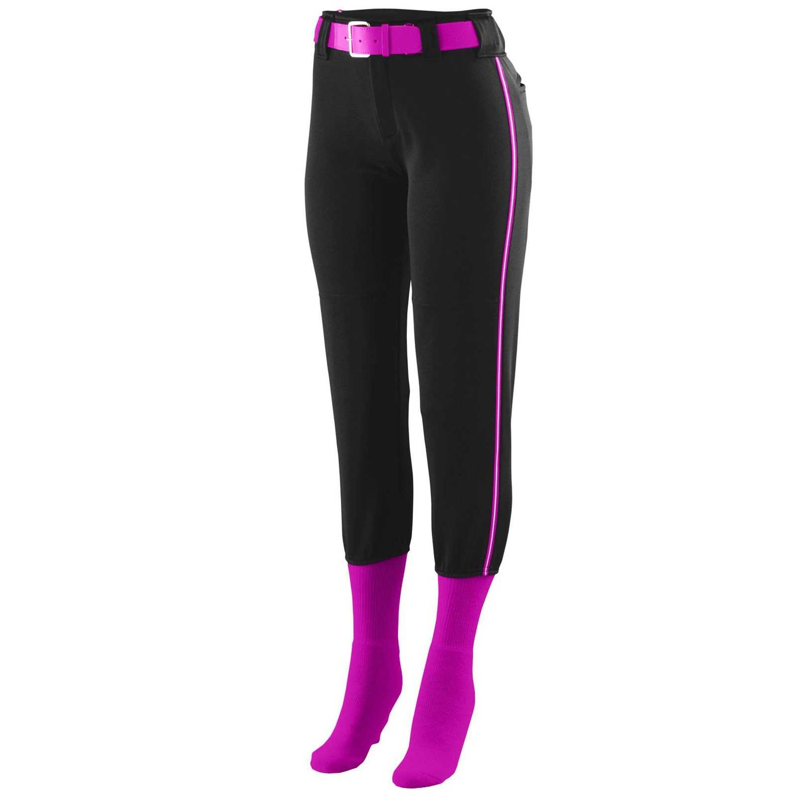 Augusta 1248 Ladies Low Rise Collegiate Pant - Black Power Pink White - HIT a Double