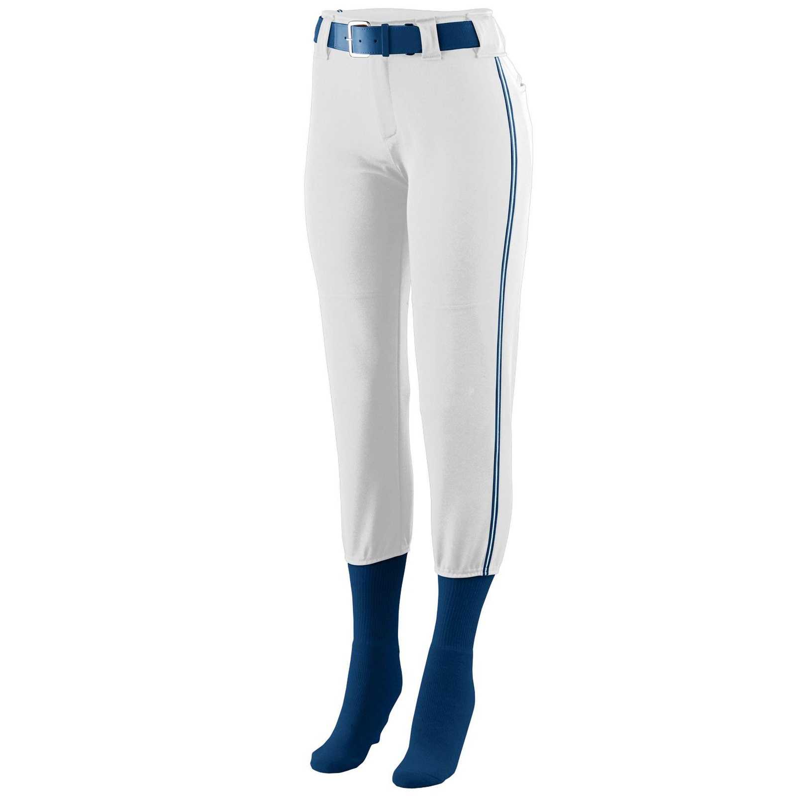 Augusta 1248 Ladies Low Rise Collegiate Pant - White Navy White - HIT a Double