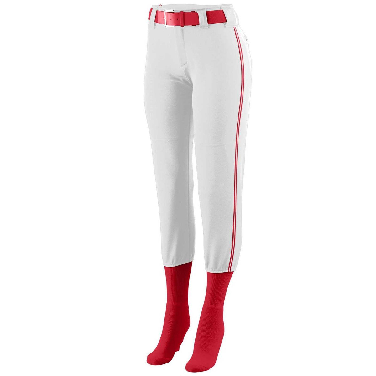 Augusta 1248 Ladies Low Rise Collegiate Pant - White Red White - HIT a Double
