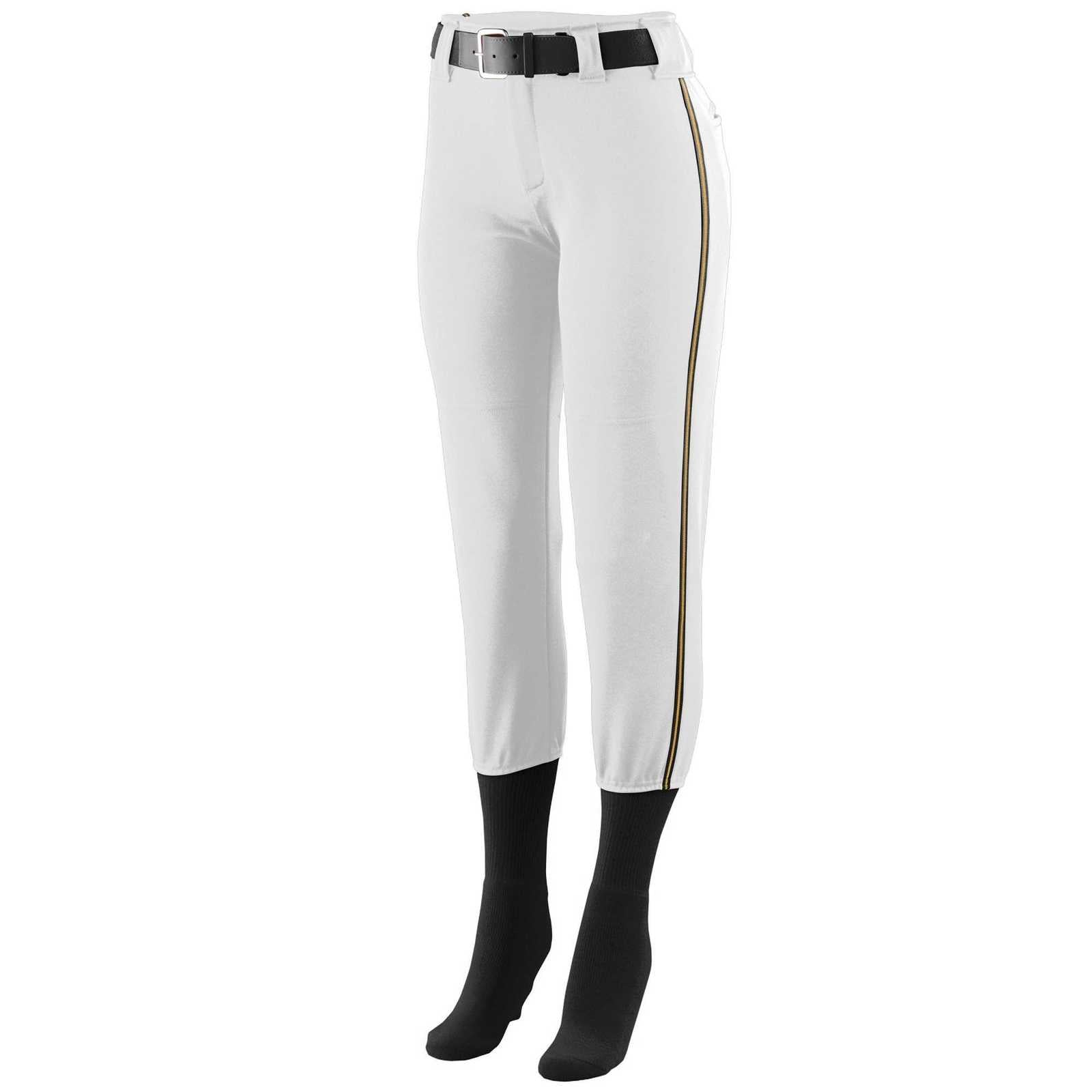 Augusta 1248 Ladies Low Rise Collegiate Pant - White Black Gold - HIT a Double