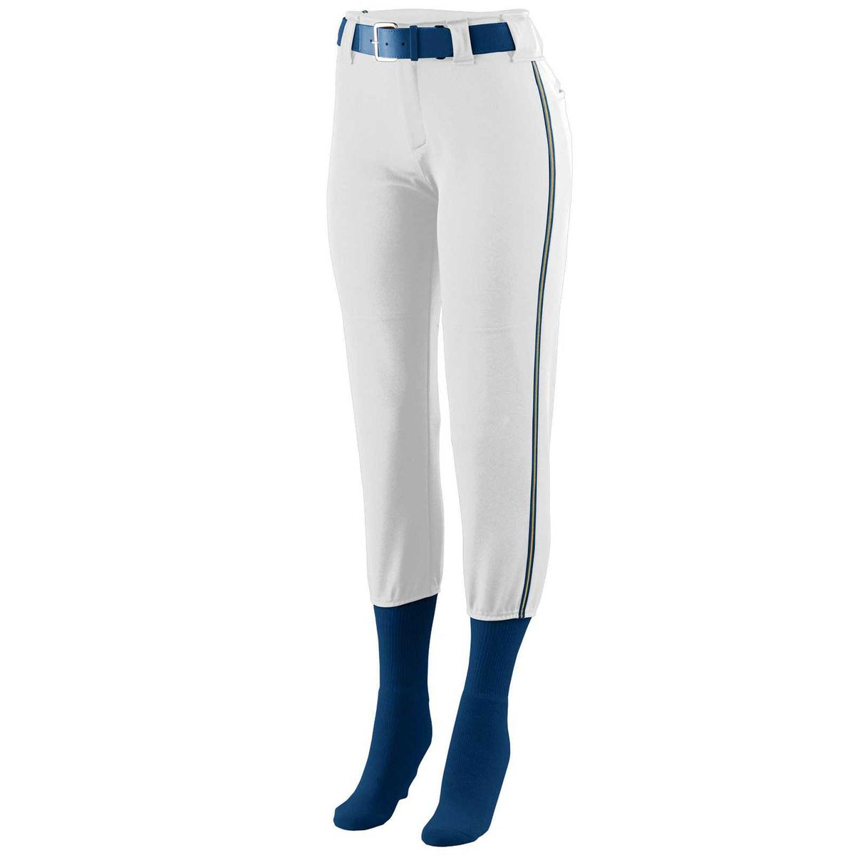 Augusta 1248 Ladies Low Rise Collegiate Pant - White Navy Gold - HIT a Double