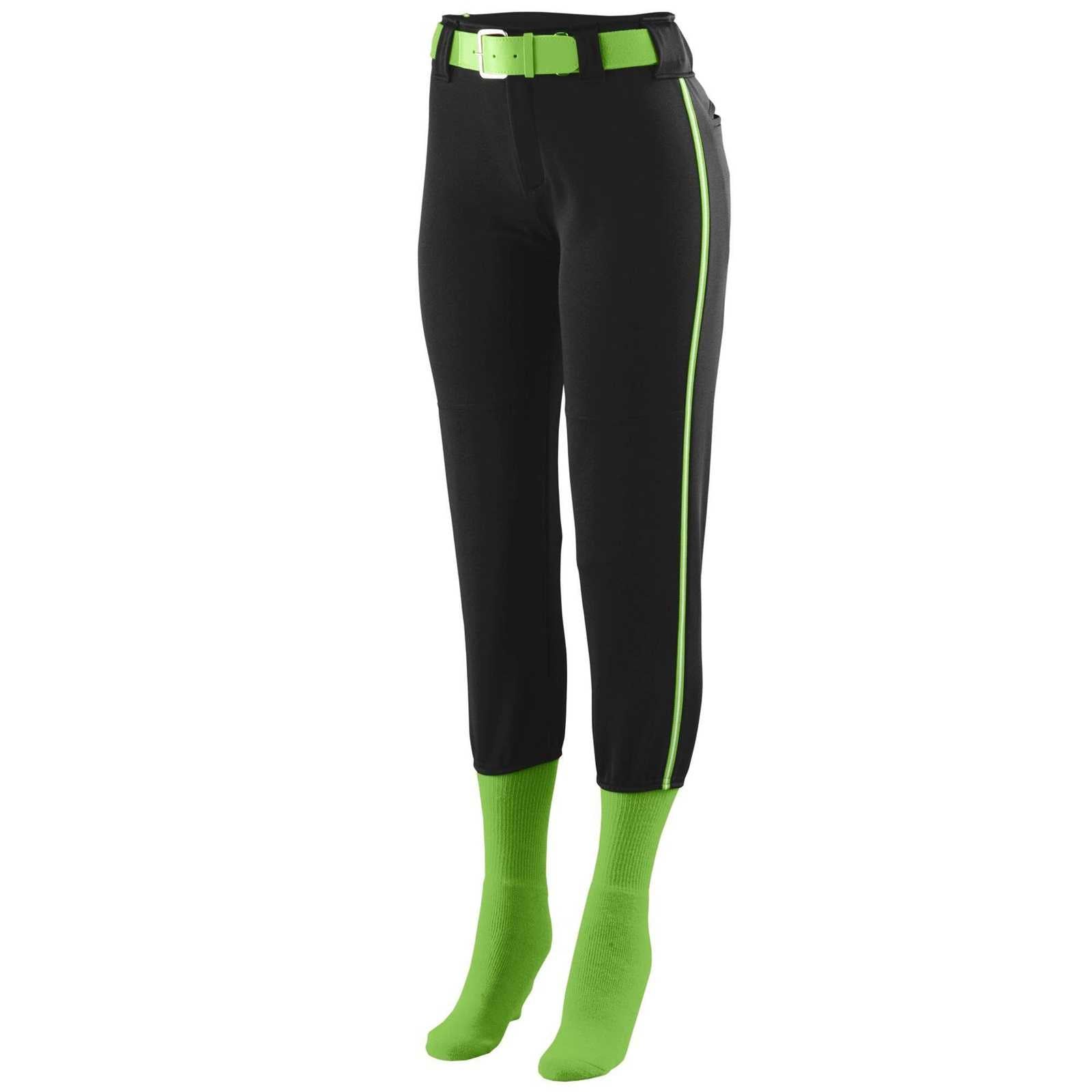 Augusta 1249 Girls Low Rise Collegiate Pant - Black Lime White - HIT a Double
