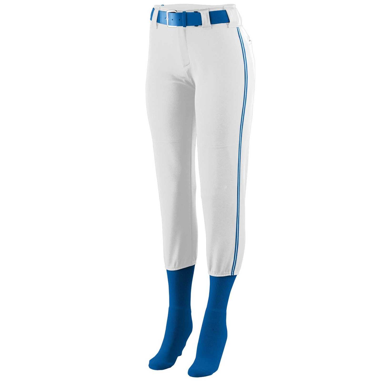 Augusta 1249 Girls Low Rise Collegiate Pant - White Royal White - HIT a Double