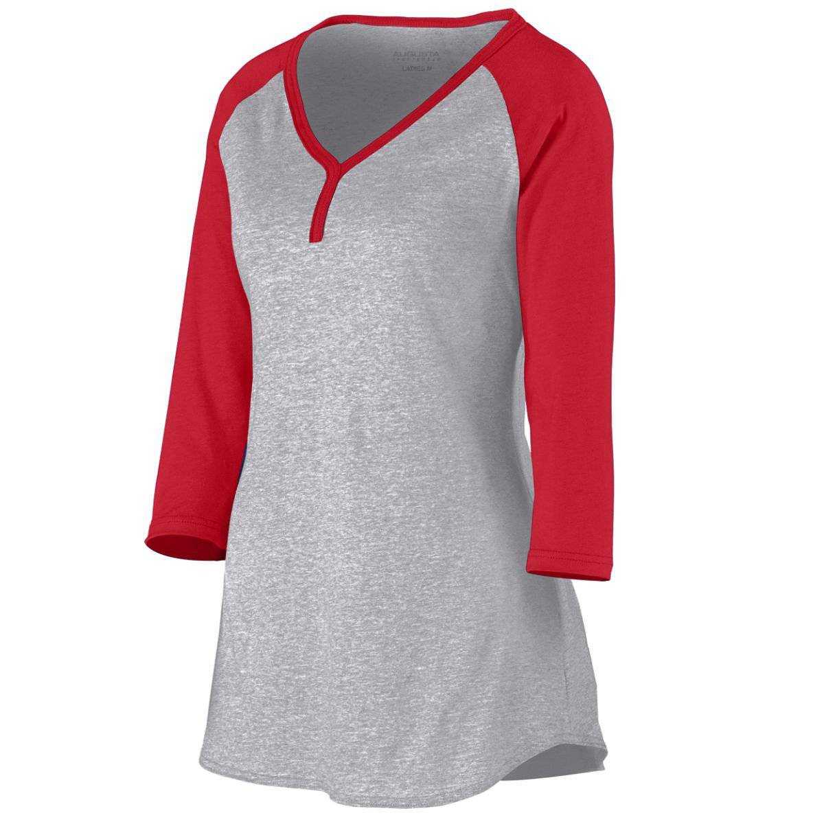 Augusta 1263 Ladies Rave Henley - Light Gray Red - HIT a Double