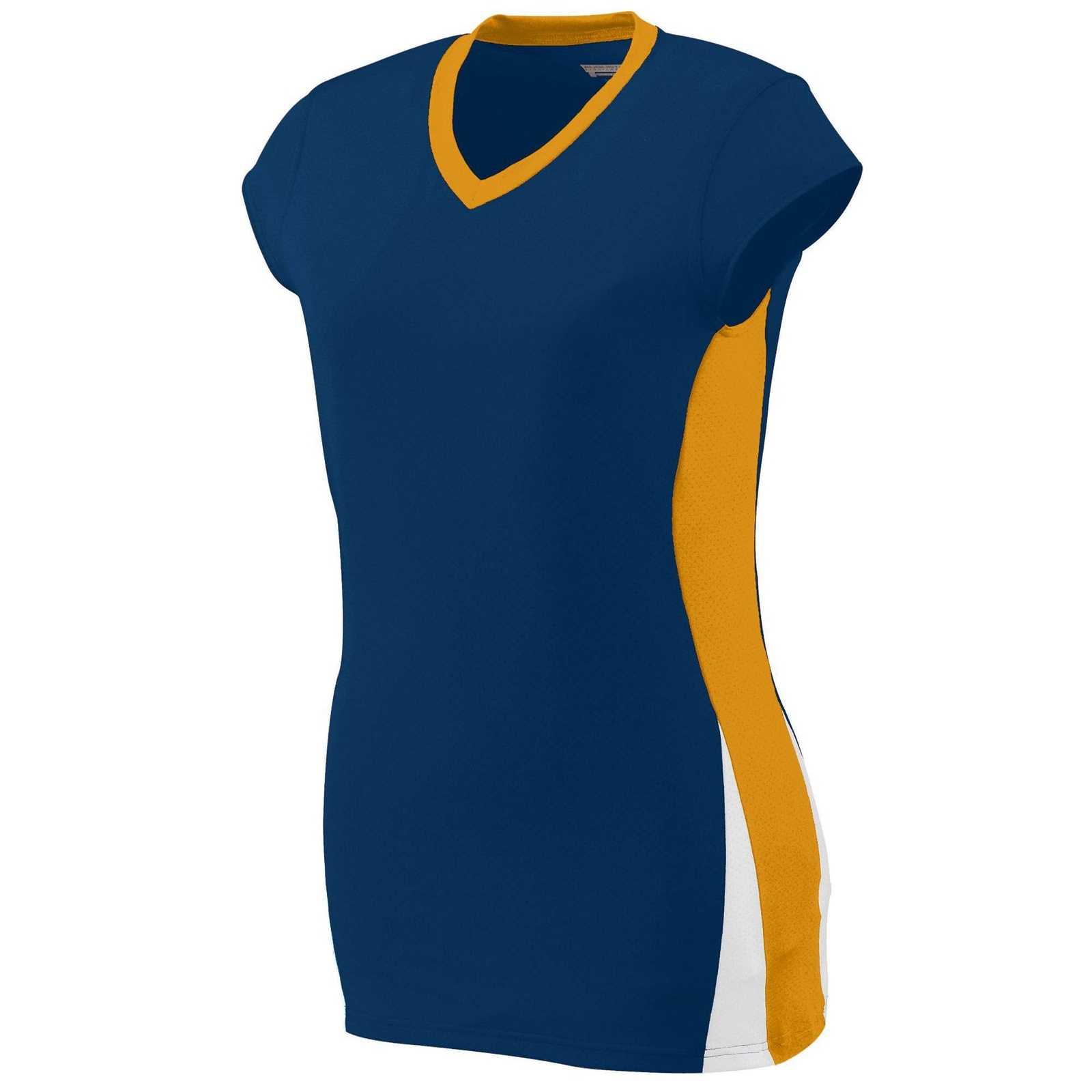 Augusta 1310 Ladies Hit Jersey - Navy Gold White - HIT a Double