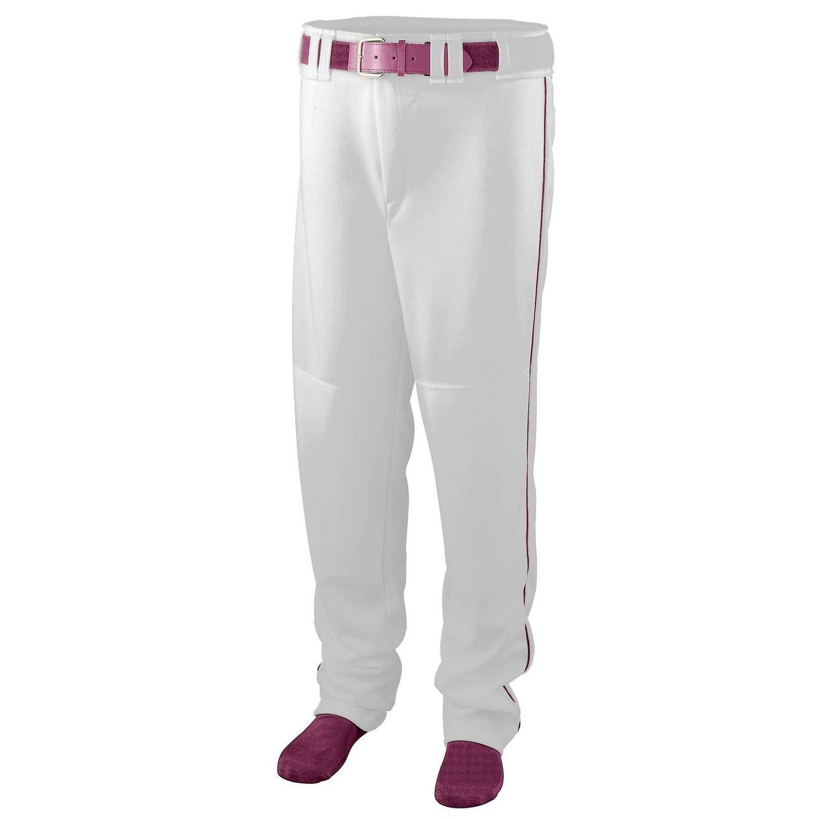 Augusta 1445 Series Baseball Softball Pant with Piping - White Maroon - HIT a Double